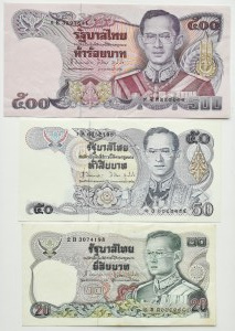 Thailand, flight of 20-500 baht bills 1980-1996