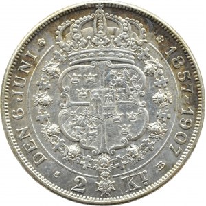 Szwecja, Oskar II, 2 korony 1907, Sztokholm