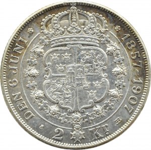 Sweden, Oscar II, 2 crowns 1907, Stockholm