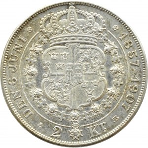 Szwecja, Oskar II, 2 korony 1907, Sztokholm
