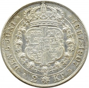 Sweden, Oscar II, 2 crowns 1907, Stockholm