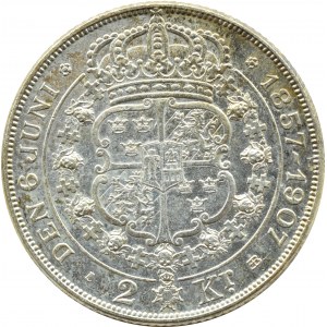 Szwecja, Oskar II, 2 korony 1907, Sztokholm