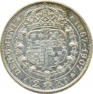 Sweden, Oscar II, 2 crowns 1907, Stockholm