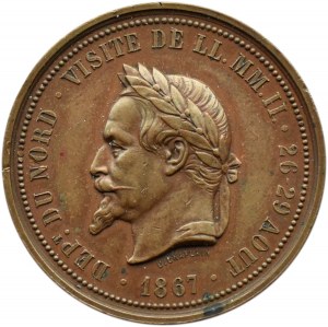 France, Napoleon III, medal commemorating the Emperor's visit to the Chamber of Commerce in Lille, 1867