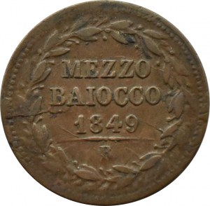 Church State, Pius IX, mezzo baiocco 1849 R, Rome
