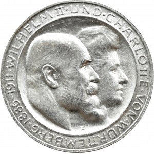 Niemcy, Wirtembergia, Wilhelm i Charlotte, 3 marki 1911 F, Stuttgart