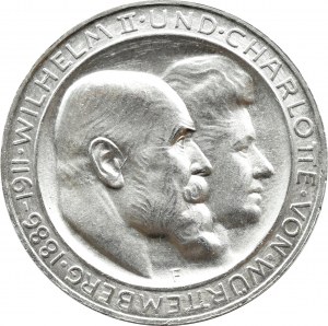 Niemcy, Wirtembergia, Wilhelm i Charlotte, 3 marki 1911 F, Stuttgart