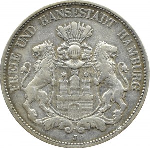 Germany, Hamburg, 5 marks 1888 J, Hamburg, RARE