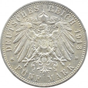Germania, Prussia, Guglielmo II in uniforme, 5 marchi 1913 A, Berlino