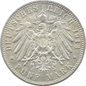 Germany, Prussia, Wilhelm II in uniform, 5 marks 1913 A, Berlin