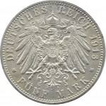 Germania, Prussia, Guglielmo II in uniforme, 5 marchi 1913 A, Berlino