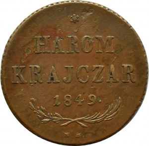 Hungary, Harom krajcar (3 krajcars) 1849 NB, Nagybánya (Baia Mare) RARE
