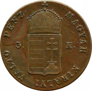 Hungary, Harom krajcar (3 krajcars) 1849 NB, Nagybánya (Baia Mare) RARE