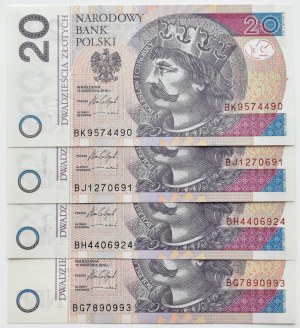 Third Republic, Chrobry, 20 gold 2016, lot of 4 different series, UNC