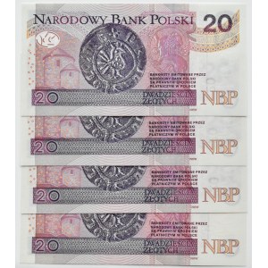 III RP, Chrobry, 20 złotych 2016, lot 4 różnych serii, UNC