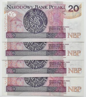 Third Republic, Chrobry, 20 gold 2016, lot of 4 different series, UNC