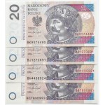 III RP, Chrobry, 20 złotych 2016, lot 4 różnych serii, UNC