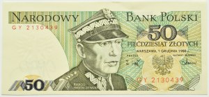 People's Republic of Poland, Gen. K. Świerczewski, 50 zloty 1988, GY series, destruct-slip cut