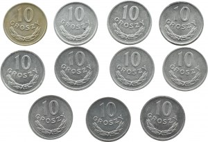 PRL, lot of 10 pennies 1949-1970, Kremnica/Warsaw, RARE ANNIVERSARY