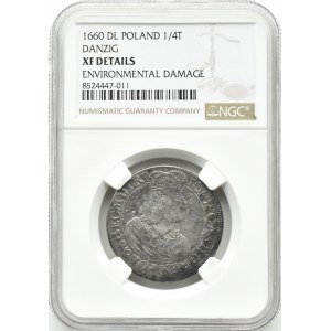 Jan II Kazimierz, ort 1660 DL, Gdańsk, NGC XF Details