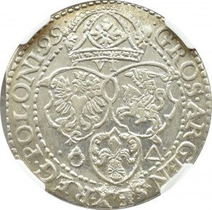 Sigismund III Vasa, sixpence 1599, Malbork, MAJOR HEAD, NGC AU58