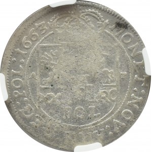 Jan II Kazimierz, złotówka (tymf) 1663 AT, Bydgoszcz, NGC VF