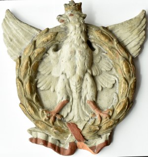 Second Republic, ceramic shield with Polish emblem with wreath
