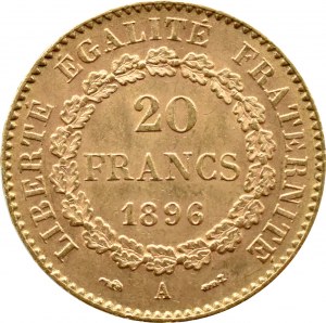 France, Third Republic, Genius, 20 francs 1896 A, Paris