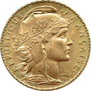 France, Third Republic, Marianne/Cocker, 20 francs 1907, Paris