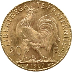 Francja, Trzecia Republika, Marianna/Kogut, 20 franków 1907, Paryż