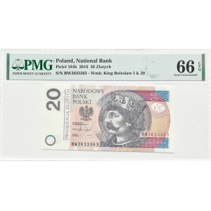 III RP, Chrobry, 20 złotych 2016, Warszawa, seria BW, PMG 66 EPQ