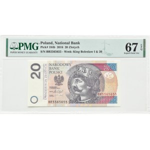 III RP, Chrobry, 20 złotych 2016, Warszawa, seria BR, PMG 67 EPQ
