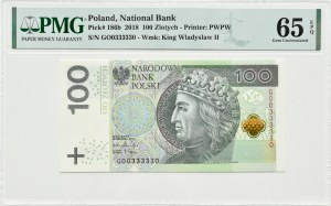 III RP, W. Jagiełło, 100 złotych 2018, Warszawa, seria GO, PMG 65 EPQ