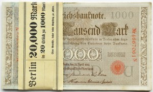 Germany, Empire, 1000 marks 1910, series N, BANK PACKAGE