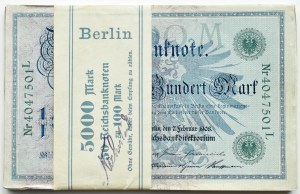 Germany, Empire, 100 marks 1908, series L, BANK PACKAGE