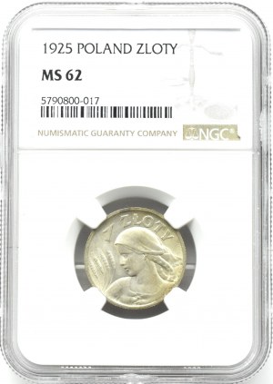 Second Republic, Spikes, 1 zloty 1925, London, NGC MS62