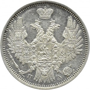 Russland, Nikolaus I., 20 Kopeken 1852 СПБ ПA, St. Petersburg, SCHÖN
