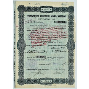 II RP, Warszawa, list zastawny na 1000 złotych (8%) 1928