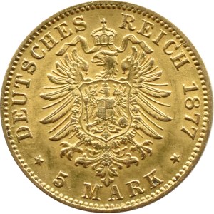Germany, Baden, Frederick I, 5 marks 1877 G, Karlsruhe