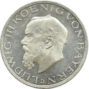 Germany, Bavaria, Ludwig III, 5 marks 1914 D, Munich, BEAUTIFUL!