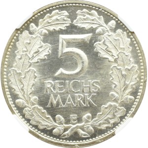 Weimar Republic, Rheinlande 5 marks 1925 E, Muldenhütten, NGC MS64