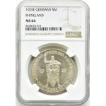 Weimar Republic, Rheinlande 5 marks 1925 E, Muldenhütten, NGC MS64
