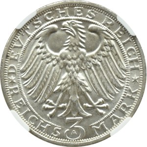Weimar Republic, Naumburg, 3 marks 1928 A, Berlin, NGC MS65