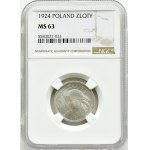 II RP, Spikes, 1 zloty 1924, Paris, NGC MS63