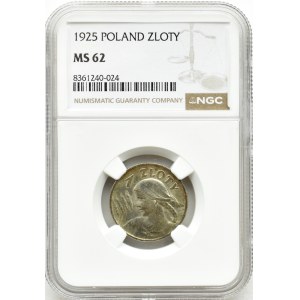 II RP, Kłosy, 1 złoty 1925, Londyn, NGC MS62