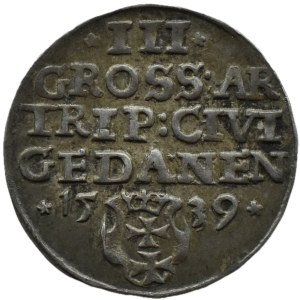 Sigismund I the Old, trojak 1539, Gdansk, BEAUTIFUL!