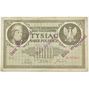 II RP, 1000 marek 1919, seria L, stemple BEZ WARTOŚCI