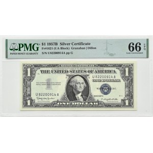 USA, $1 1957 B, U/A series, blue stamp, Granahan &amp; Dillon, PMG 66 EPQ