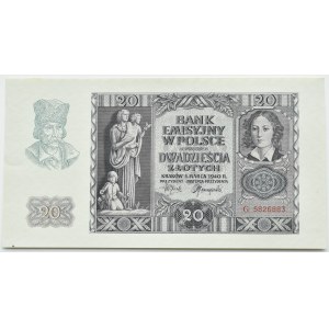 General Government, 20 zloty 1940, series G, Krakow, BEAUTIFUL