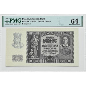 Generalna Gubernia, 20 złotych 1940, bez serii i numeracji, PMG 64